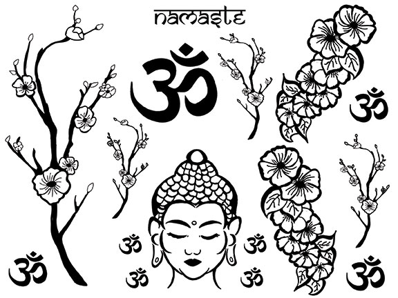Om Buddha Tattoo Sheet - Black - Tattle & Tale